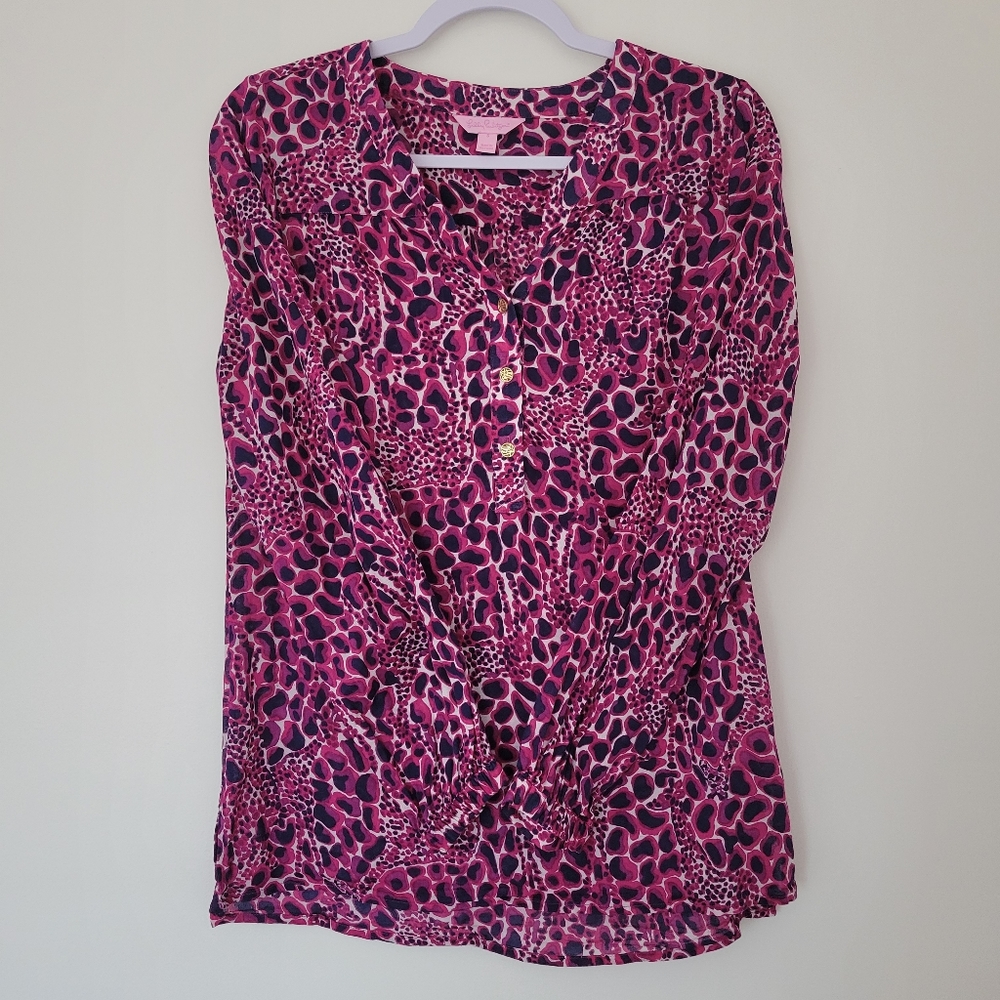 Lilly Pulitzer hollyhock gigi‎ Popover Pink Blouse Top S